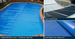 Solar bubble pool cover and solar heating panel installation, Cape Town