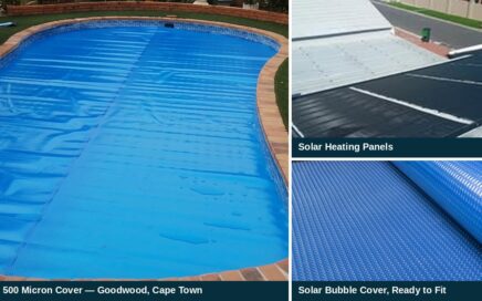 Solar bubble pool cover and solar heating panel installation, Cape Town