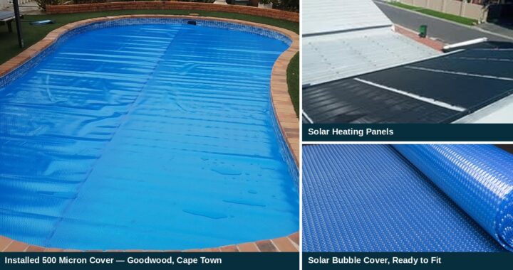 Solar bubble pool cover and solar heating panel installation, Cape Town
